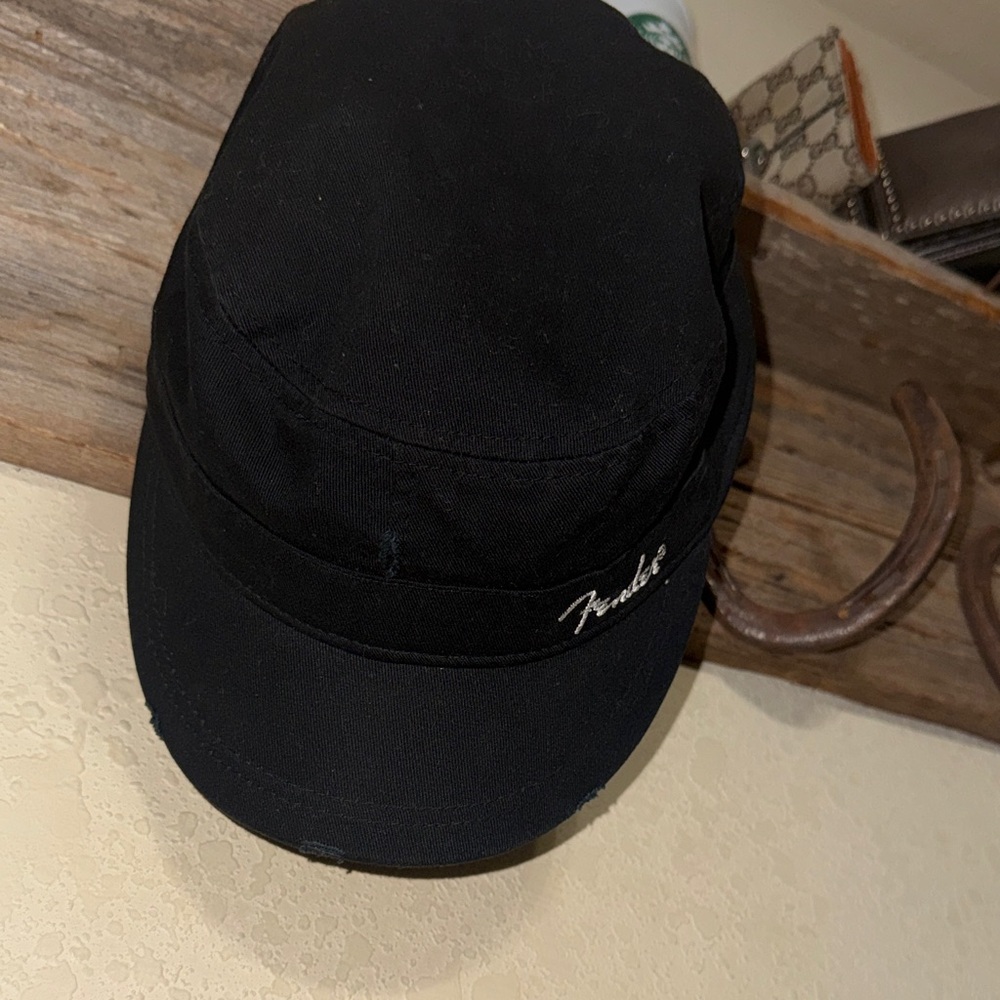 Fender Black Military Style Cap with White Script Logo